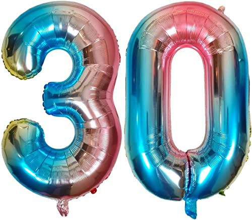 DIWULI Zahl 30 Ballon Blau – Deko 30. Geburtstag Party