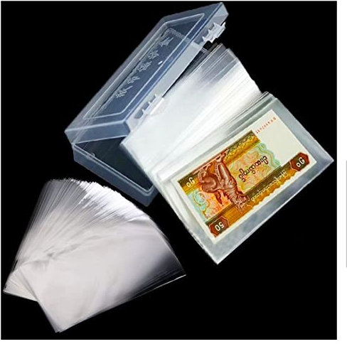 Osuter 200PCS Banknoten Münz Sammlung Banknoten Tasche Transparent mit Kunststoff Box für Aufbewahrung Sammeln Sie Banknoten