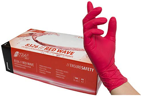 rote Nitrilhandschuhe, Einweghandschuhe 100 Stück 1 Box Einmalhandschuhe, Untersuchungshandschuhe, Nitril Handschuhe, puderfrei, ohne Latex, unsteril, latexfrei, disposible gloves (XL)