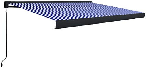 Tidyard Manuelle Kassetten-Markise Kassettenmarkise Markise Balkonmarkise Klemmmarkise Sonnenschutz Sichtschutz 400x300 cm Mit Standard-Wandhalterungen,Blau und Weiß