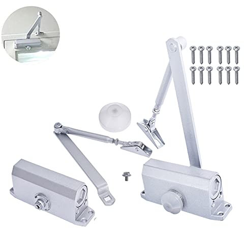 AISENPARTS 2 Pack Aluminum Adjustable Automatic Commercial Door Closer for Commercial or Home Use for Middle-Weight Door with Fitting Template Parallel Bracket 25-45kg/45-65kg