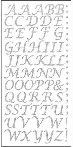15mm Glitter Script Letter Stickers - Self Adhesive Alphabet Birthday Card Embellishments (Silver)