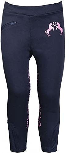 HKM Pantaloni da Equitazione per Bambini | Leggings Regolabili in Vita Elastica Sono Comodi per l'equitazione | Pantaloni in Silicone con Toppa al Ginocchio in Nylon Viscosa con Materiale Elastan