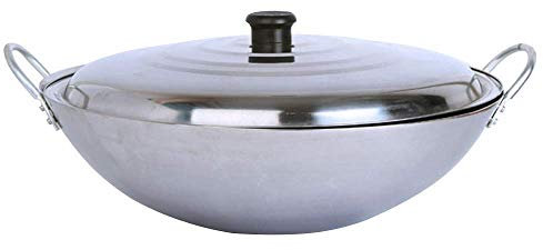WRMIGN Gusseisen-Pfanne für Wok, handgefertigt, antihaftbeschichtet, antihaftbeschichtet, Durchmesser 45 cm