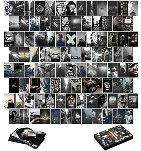 LOVEDMORE Fotocollage-Set für Wand, ästhetisch, 100 Bilder, schwarz-weiß, ästhetische Poster für Wanddekoration, VSCO Collage-Set, Fotodrucke, dunkle Raumdekoration, Geschenke für Jungen und Mädchen,