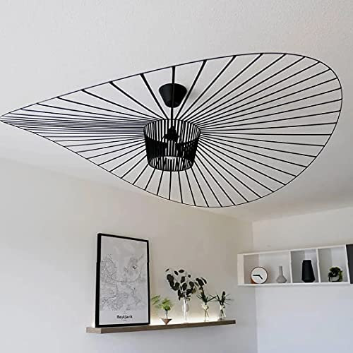 MeTikTok Suspensions Rétro Vertigo Lustre, Creative LED Lampe Fibre De Verre + Polyuréthane De Chapeau en Tissu Design Moderne Salon Cuisine Salle De Bain Éclairage Décoratif, E27,Noir,140CM