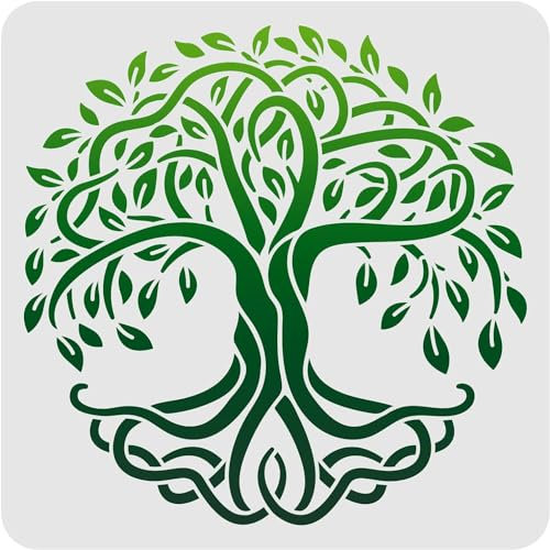 FINGERINSPIRE Baum des Lebens Schablonen Dekoration Schablone 30x30cm Kunststoff Baum Malerei Schablonen Quadratisch Wiederverwendbare Schablonen für Malerei auf Holz Wand und Fliese