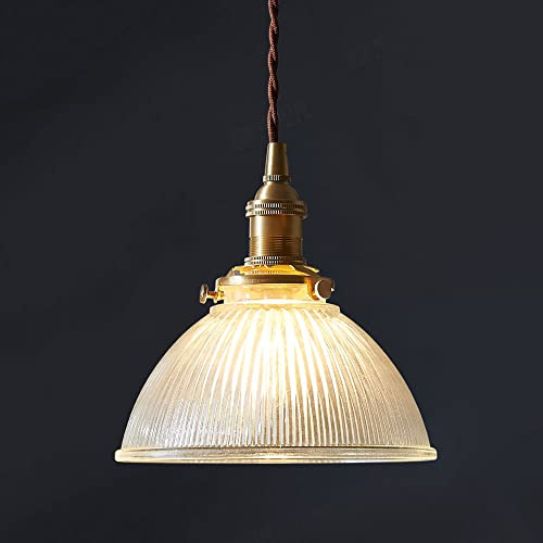 Siet gerippte Glas Pendelleuchte Retro Bauernhaus Deckenhängelampe, Messing Kücheninsel Leuchten, rustikale Pendelleuchten für Esszimmer Schlafzimmer Wohnzimmer