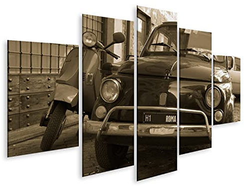 islandburner Bild auf Leinwand Alter italienischer Kleinwagen 500 Und Vespa Roller In Rom Bilder Wandbilder Poster