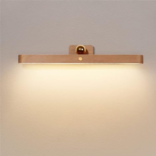 HKLY Applique Murale Bois LED Dimmable Avec Interrupteur Tactile Et Batterie Lampe Murale Sans Fil Rechargeable USB Magnétique Veilleuse 360° Rotatif Lampe De Mur Pour Chambre A Coucher Cuisine
