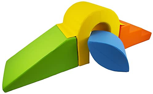 Velinda Brücke-Set 4 Großbausteine Schaumstoffbausteine XXL-Softplay-Spielbausteine (Farbe: gelb, grün, blau, orange)