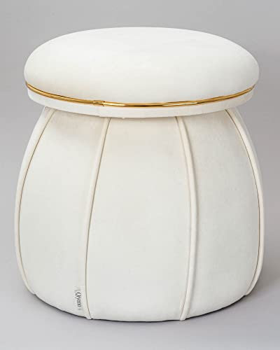 Qiyano Pouf Sitzhocker aus weichem Samtstoff in Beige in Kegelform Pilzform für Wohnzimmer, Schlafzimmer, Kinderzimmer, Kunstlederverzierung in Gold, Höhe ca. 55 cm, Farbe: Beige