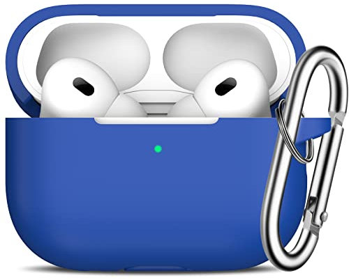 R-fun Kompatibel mit AirPods Pro 2/1 Generation Hülle Cover mit Schlüsselanhänger, Vollschützende Silikonhülle Kompatibel mit Apple AirPods Pro 2022/2019 Ladehülle,Blau
