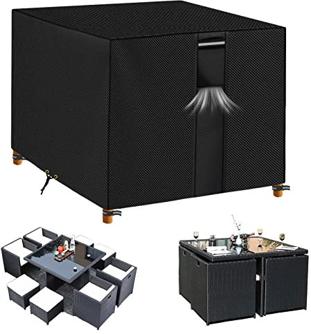 RICHIE Gartenmöbel-Abdeckungen, Wasserdicht, Garten-Outdoor-Tischabdeckung, 135x135x71cm, Strapazierfähig, 600D-Oxford-PVC, Atmungsaktive Beschichtung Für Möbelsets ( Schwarz 135x135x71cm)