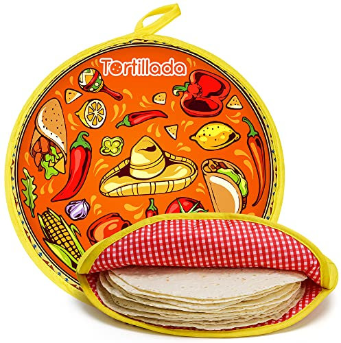 Tortillada - 30 cm Tortilla Warmer/Heat Container microwaveable Made of Cotton/Polyester (Orange)