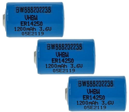 vhbw 3x Lithium ER14250 Round Cell Batteries Replacement for ER3S, ER4, LS14250, LS3, T04/41, T04/51 - Special Battery (1200mAh, 3.6 V, Li-SOCl2)