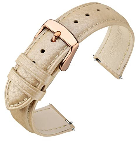 ANNEFIT Uhrenarmband 16mm Leder mit Edelstahl Roségold Schnalle, Schnellverschluss Armband mit Weich Gepolstert für Herren Damen (Gold)