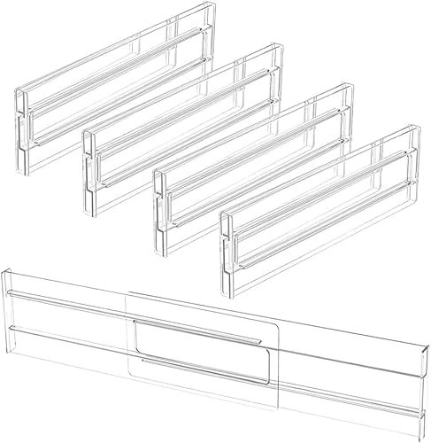 KARBAG 4 Pack Drawer Dividers, Adjustable Drawer Organisers Expandable from 27.5-52CM Clear Plastic Drawers Separators Drawer Organiser Divider for Kitchen, Dresser, Clothes, Bedroom, Baby Drawer