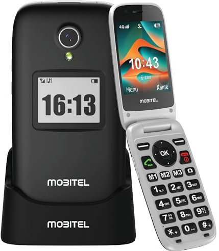 Mobitel 8010 Senior Mobile Phone Big Button Flip Phone for Elderly 4G SIM Free Unlocked Phone SOS Emergency Button 1400mAh Long Standby | Loud Speaker, Easy to Use USB Type C Charging Dock (Black)