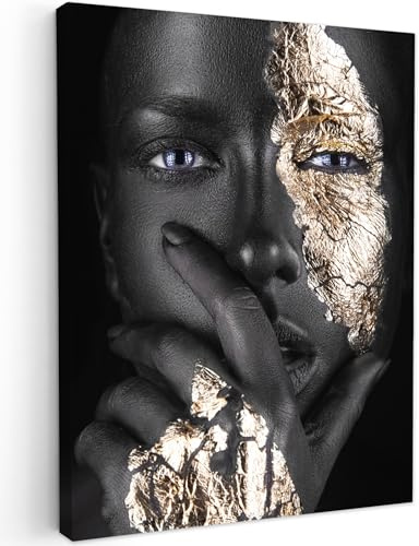 MuchoWow© Bild auf Leinwand Schlafzimmer Bilder Wand Goldene Deko - Schwarz | 60x80 cm - Wohnzimmer Modern Wanddeko Bilderwand Geschenk Frau - Gold