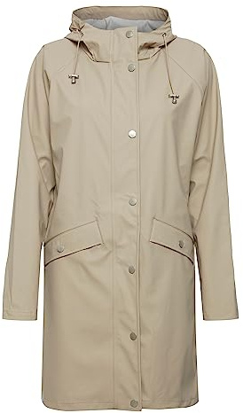 ICHI IHTAZI JA Damen Windbreaker Übergangsjacke Regenjacke Regenmantel mit Druckknöpfen und Kapuze, Größe:S, Farbe:Doeskin (151308)