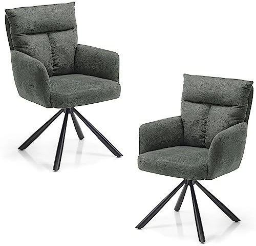 SOFIA Esszimmerstühle 2er Set mit schwarzem Metallgestell und Microfaser Bezug, Grau - Bequeme Stühle für Esszimmer & Wohnzimmer - 60 x 93 x 67 cm (B/H/T)