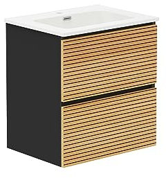 Baikal Mueble de Baño Dash. Conjunto de Baño de 2 Cajones, Suspendido en Pared, Incluye Lavabo Cerámico. Mueble de Fondo de 46cm. Mueble MONTADO. Lavabo Encastrado sin Espejo 60 cm Bicolor