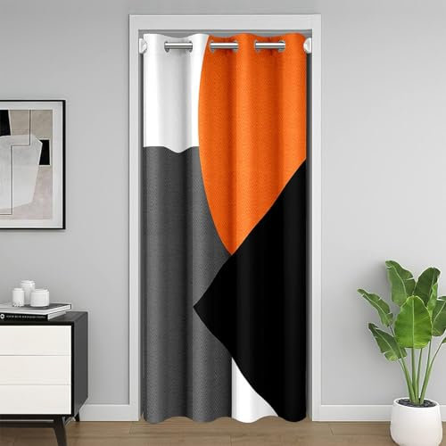 Rideau de porte orange noir gris pour séparateur de pièce géométrique 132 x 203 cm motif géométrique cercle triangle 30 % à 50 % occultant, rideau occultant art abstrait traitements de fenêtre
