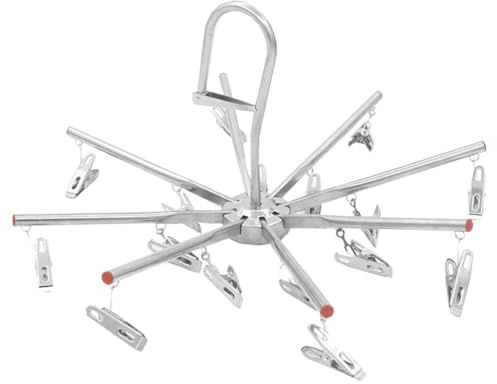 PRETYZOOM Foldable Drying Rack with 16 Clips, Portable Stainless Steel Octopus Hanging Dryer, Space-Saving Laundry Hanger for Underwear, Socks, Towels, Baby Clothes, Diapers