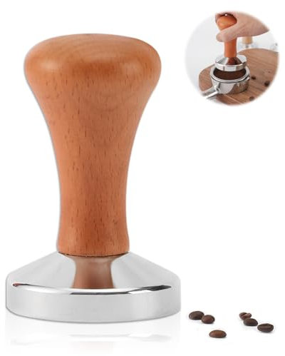 YUDAWN Coffee Tamper, 51mm Kaffeestampfer aus Edelstahl Espresso Tamper Flat Base Coffee Press Tool Wooden Handle Barista Kaffee Tamper Barista Werkzeug für Cafes Zuhause und Büro