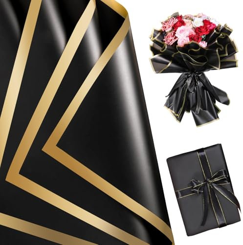 25 fogli di carta da regalo con fiori, regali di laurea, carta da regalo per bouquet, impermeabile, nera, 2025, kit per bouquet di soldi per festa del papà, festa di compleanno, matrimonio