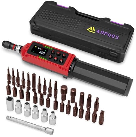 ANPUDS Cacciavite dinamometrico Digitale, 0,09 – 6 Nm Cacciavite dinamometrico regolabile, ±1% Precisione con Maniglia Vibrante, Cicalino e LED, Chiave Dinamometrica Elettronica Per Bicicletta e Moto