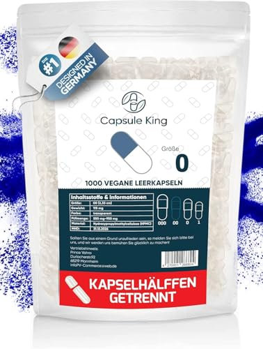 Leerkapseln 00 – Vegane Kapseln Size getrennt 00 Umweltfreundlichem HPMC – 1000 leer getrennte Kapseln zum befüllen – Jahresvorrat an transparenten Kapseln leer - Non-GMO, Halal & Kosher zertifiziert