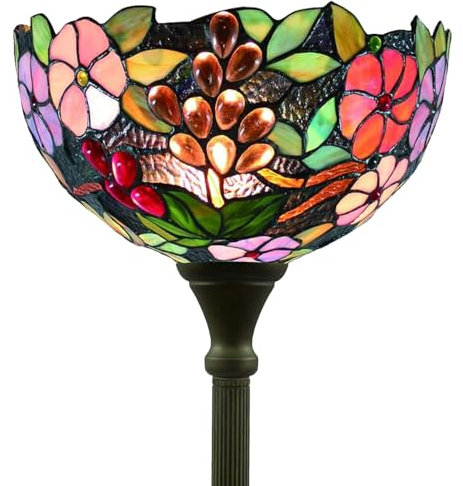 Five liters Tiffany Style 12 Inch Grapes Floor Lamp Stained Glass Crystal Bead Lampshade Antique Lighting Living Room Lamps -Up Light, 64 Height, with Light Bulb