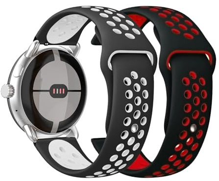 2 Stück Armband für Google Pixel Watch 3 45mm Armband Weich Silikon Sportarmband für Google Pixel Watch 3 45mm Armbänder Perforation Atmungsaktives SportArmband für Google Pixel Watch 3 45mm (F)