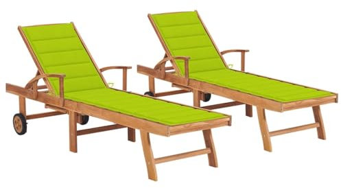 ShGaxin Sonnenliegen 2 STK. mit Auflagen Hellgrün Massivholz Teak, Gartenliege, Liegestuhl, Sonnenstuhl, Sonneninsel Outdoor, Liegen, Gartenmöbel, Bäderliege, Relaxliege - 3073197