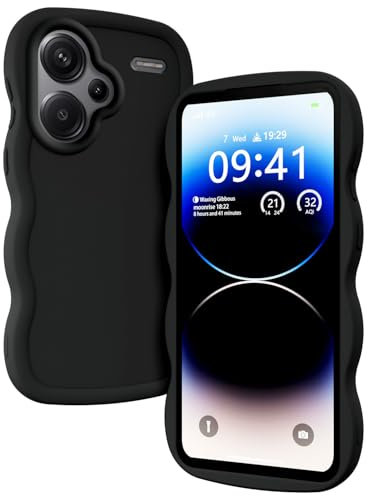 XINYEXIN Coque pour Xiaomi Redmi Note 13 Pro Plus 5G (Pro+ 5G), Étui Housse Vague Cadre Forme Bouclée Mignon Liquide Silicone Antichoc - Le Noir