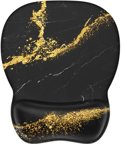 KTRIO Mouse Mat Wrist Support Gel Mouse Pad with Wrist Support, Ergonomic Mousepad Gel Mouse Mat for Computer Laptop, Pain Relief Mouse Wrist Rest Support Pad with Non-Slip PU Base, Black Gold
