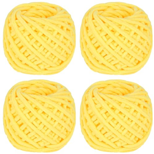 Coopay Chunky Wolle zum Häkeln, 4 x 90g Dicke Wolle zum Stricken Dickes Garn, Plüschgarn Wolle zum Stricken, Weich Wolle Dickes Garn Flauschig für Decken, Schals, Puppen, Samtig Plüschwolle - Gelb