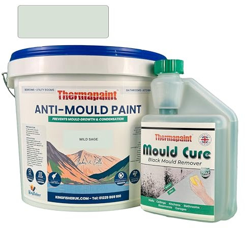 Kingfisher Thermapaint Anti Mould Paint with Active Fungicide 2.5L | Mould & Moisture Resistant Emulsion Wall Paint for Kitchens, Bathrooms & More | Waterproof & Washable | Wild Sage