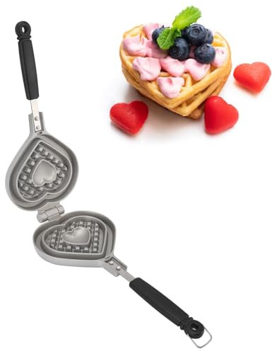 Asixxsix Herz-Waffeleisen, Doppelseitige Kuchenbackform, Schnelles Aufheizen, Antihaftbeschichtete Herzförmige Waffelform für Waffeln und Kuchen, Leicht zu Reinigen, Spart Platz in