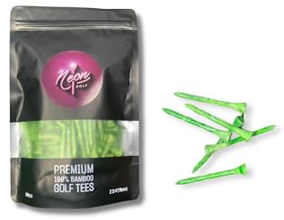 Neon Golf 100% Bamboo Golf Tees - 70mm, Pack of 100 - (Neon Green)