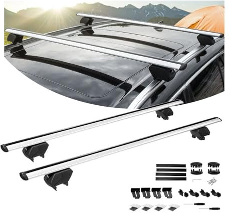53 Zoll Universal Gepäckrock Dachregal Cross Bars Silber Cross Busselsträgerhalter 150 Kg Ladung Kompatibel For 4-Türer-Auto/LKW/SUV
