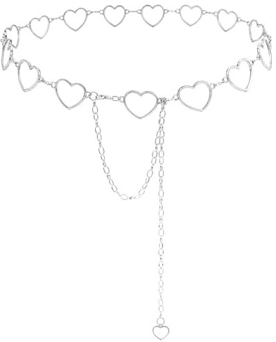 Yuanchu Damen Dünner Metallgürtel, Silber Herz Taillenkette für Damen Verstellbarer Gürtel Mädchen Damengürtels Metall Kettengürtel für Kleid Jeans Hosen Pfirsich Herz Anhänger