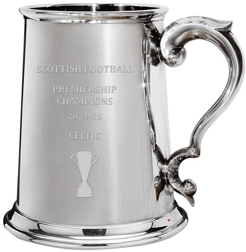 I LUV LTD 1 Pinte Chope pour Glasgow CELTIC 2024-25 Champions de la Premiership Écossaise Chope à Bière en Étain Souvenirs de Football Cadeaux Personnalisés pour Hommes