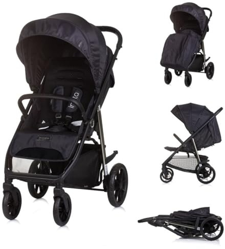 Chipolino Kinderwagen Buggy Insta, Fußabdeckung, Federung, Korb, Gurt, klappbar schwarz