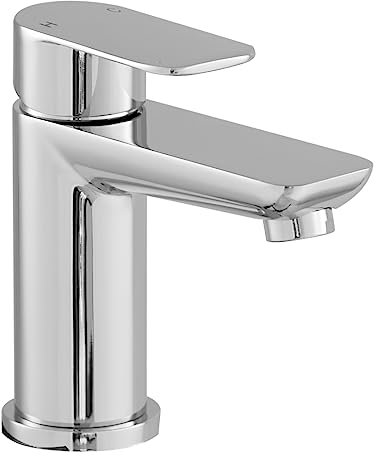 Plane Basin Mixer Tap – Chrome Finish Single Lever Bathroom Sink Mixer | Deck Mounted, Hot & Cold Water | Modern Compact Tap with Flexible Connectors (Flat)