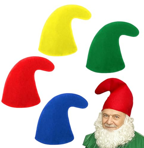 SAIIURV 4 Stücke Zwergenmützen Bunte Zipfelmütze, ElfenmüTze, Zwergen ZipfelmüTze, Zwerg Kostüm, Lustige Kopfbedeckung für Erwachsene Kinder Karneval Halloween Geburtstag Party Accessoire (Mehrfarbig)