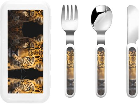 The deep-Eyed - Vajilla infantil con estampado de leopardo de ojos profundos, juego de vajilla de picnic reutilizable
