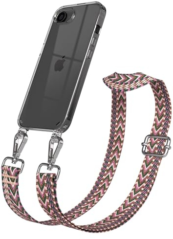 EAZY CASE Handykette - Verstellbares Taschenband kompatibel mit iPhone 16e, Schulterriemen, Handykordel mit Silikon Hülle, Umhängetasche, Beere Pink Silber